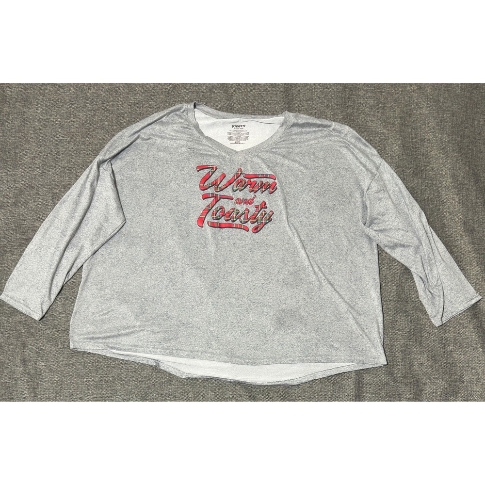 Joyspun Womens 3X Sleep Shirt Warm and Toasty Grey Graphic Long Sleeve